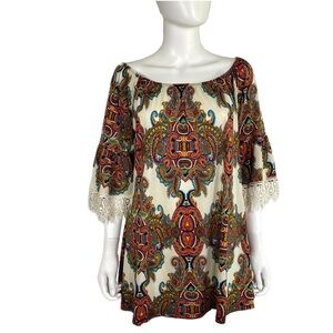 Voll Paisley Design 3/4 Flounce Sleeve Tunic Blouse